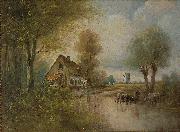 unknow artist Landscape with cows, small farm and windmill France oil painting artist